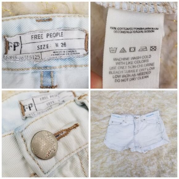 Free People Cutoff Shorts Size 26 Distressed Bleached White Blue Cotton Denim FP - Picture 2 of 5